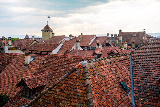 Rooftops of Murten in the medieval city