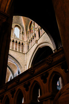 Gothic architecture view from inside an old cathedral
