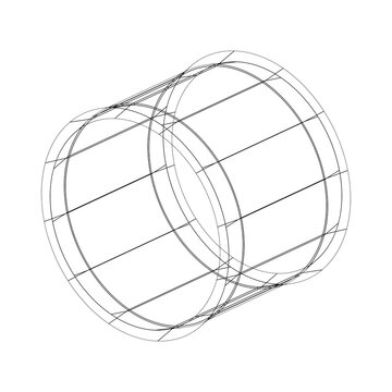 Technical drawing of a cylindrical mechanical component with concentric circles and flanges. 3D engineering sketch ideal for CAD modeling