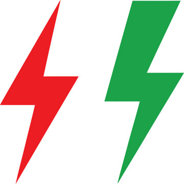 Red and green lightning bolt icons on a white background energy and power symbols