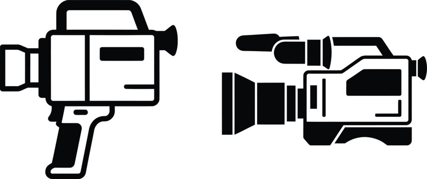 Video camera icon set with different angles flat design on a white background