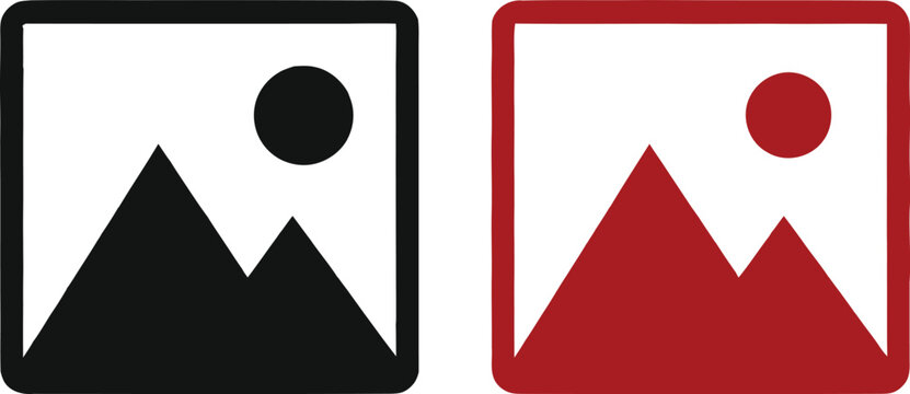 Image gallery icon set with black and red variations on a white background