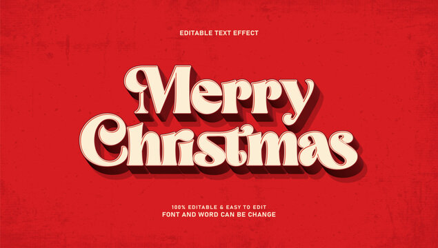 Merry Christmas 3D Editable Text Effect with Vintage Retro Style on Red Background