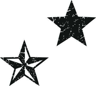 Two distressed star icons on a white background simple graphic design element