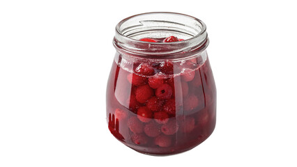 Glass jar filled with red fruit berry jam isolated on transparent background © Grace