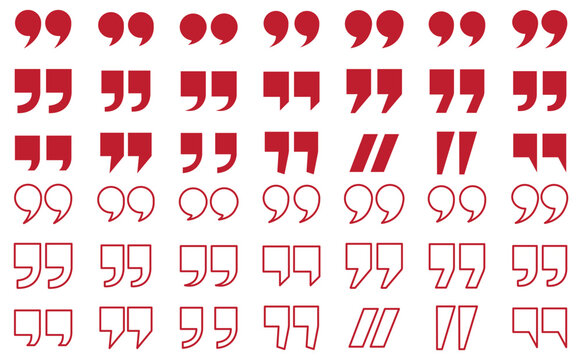 Quotation marks icon set, double quote symbol vector illustration, black quote icons in line and flat style, discussion and dialog remark signs, open and close quote symbols, vector graphic on transpa