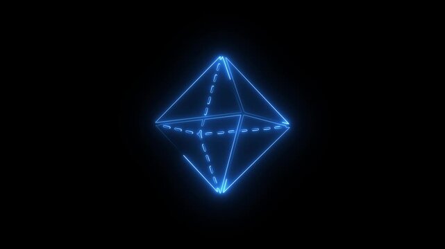Glowing blue neon pyramid shape on black background