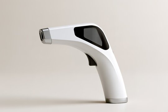 Modern white infrared digital thermometer device with sleek minimal design for medical diagnostics.