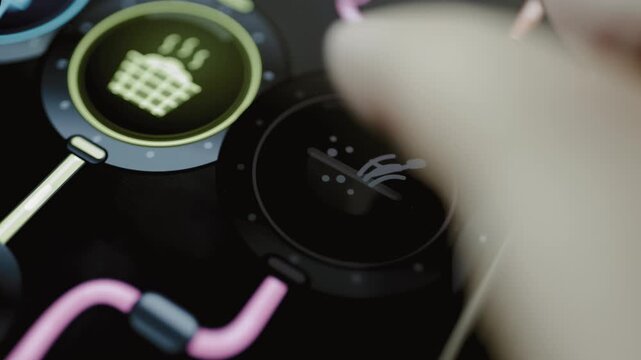 Purple frying pan control activates cooking station