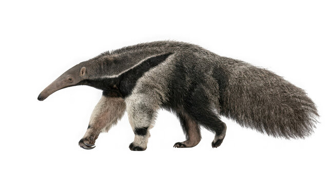 Giant anteater walking, side view, isolated on transparent background