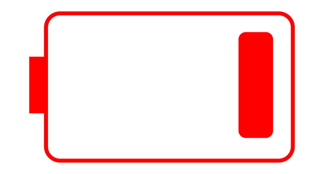 Solid Red Battery Icon Showing Critical Low Energy Level and Immediate Power Warning