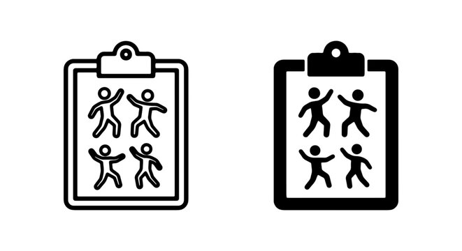 Clipboard displaying stick figures in outline and solid forms for team or group representation.