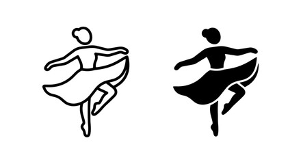 Ballerina dancing gracefully in a flowing dress, presented in outline and solid forms. © Noman