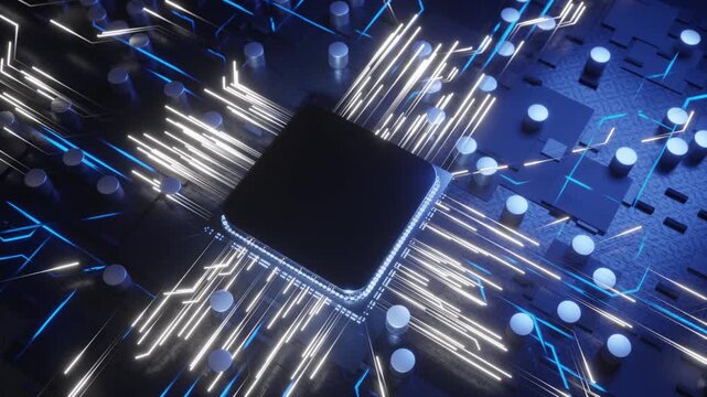 Microchip with glowing lines