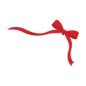 A festive red ribbon bow with long flowing ends for gift decoration Vector