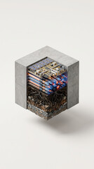 Fototapeta premium Miniature Block Cube Filled With Colorful Books Isolated White