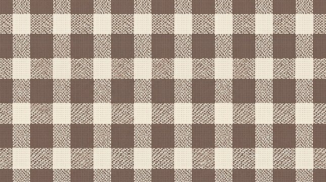 Seamless brown and cream textured gingham checkered pattern background