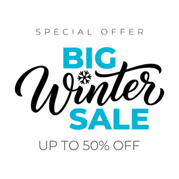 Big winter sale special offer badge with typography and snowflake icon for holiday retail promotion Vector