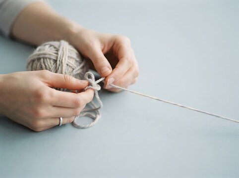Conceptual Close Up of Hands Untangling A Ball of Yarn Symbolizing Mental Clarity
