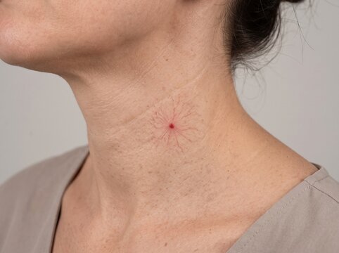 Spider Naevus on Neck, Spider Telangiectasia and Visible Facial Vascular Lesion in Dermatology