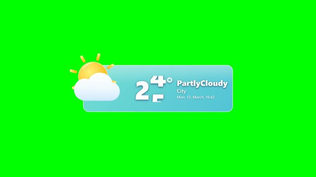 Weather Forecast Widget with Sun and Cloud Icon on Green Screen Background