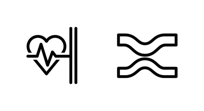 Minimalist linear icons representing a crossing heart pulse and synchronized flow with synchronized crossing connection vibration minimalist illustration alignment equilibrium