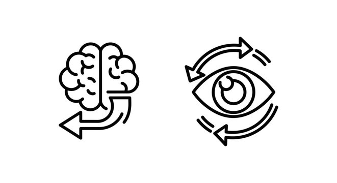 Minimalist awareness and perspective shift line art icons with awareness perspective cognition abstract rotation perception intelligence psychology learning analysis