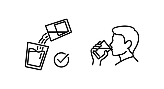 Icon set illustrating daily hydration check and person drinking water from a glass with hydration drinking wellness checkmark refreshment lifestyle beverage silhouette illustration