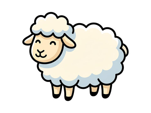 Cute fluffy white sheep vector illustration isolated on transparent background