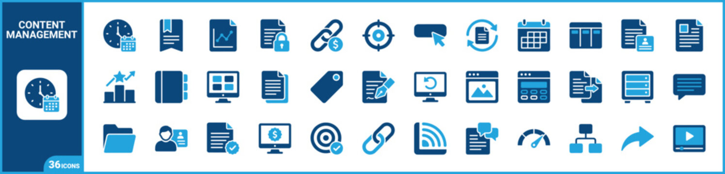 Content Management System Duotone Icons Set For Website Editorial Workflow