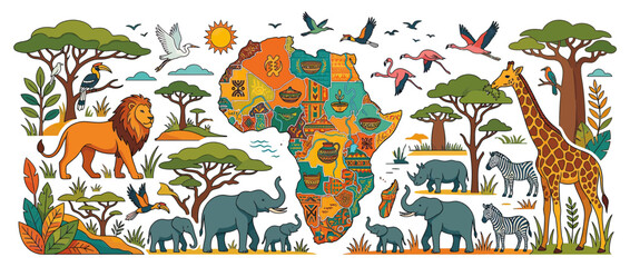 Fototapeta premium African Wildlife and Continent Illustration