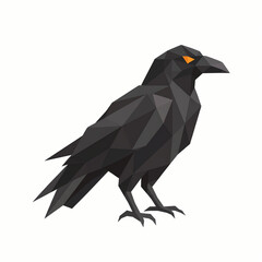 Fototapeta premium Black Crow Raven Bird 3D Low Poly Style Geometric Polygon Illustration Isolated on White Background for Halloween