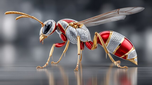 Metallic ant sculpture showcases intricate design and craftsmanship
