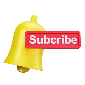 3D Yellow Notification Bell with Red Subscribe Button