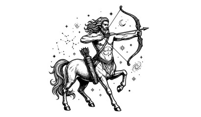 Fototapeta premium Sagittarius Centaur Archer Zodiac Engraving Vector Illustration