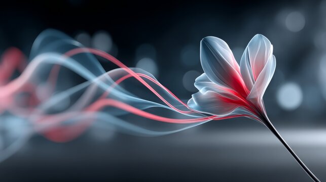 Innovative digital art showcases a flower with flowing lines in a modern design setting