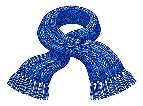 Blue knitted winter scarf isolated on a transparent background