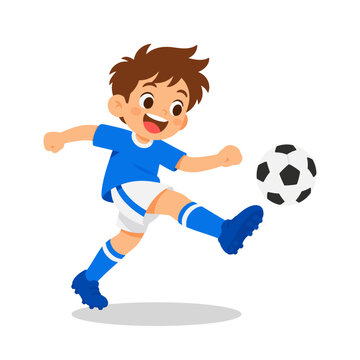 Happy Soccer Player Boy Kicking Ball Youth Sports Cartoon Illustration