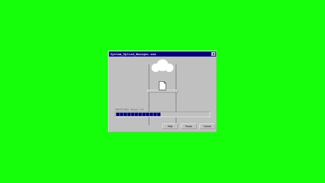 Retro Windows Style Installation Progress Bar Animation on Green Screen Background.