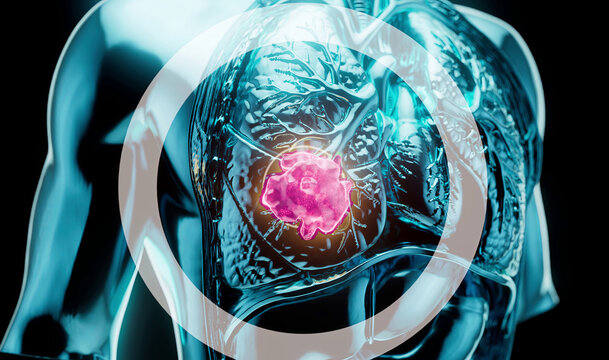Conceptual 3D illustration of lung cancer and tumor growth in the lungs
