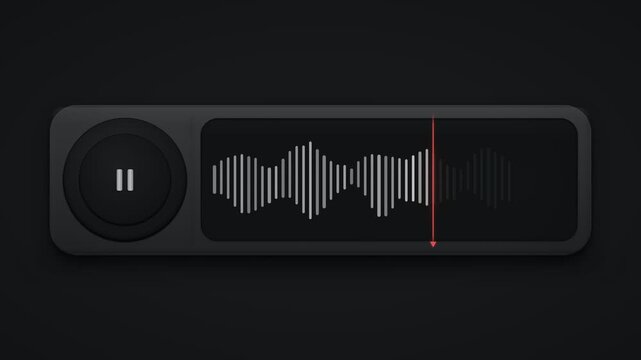 minimalist digital audio wave visualizer user interface with sound frequency bars and red progress indicator