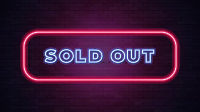 Sold Out Neon Sign Flickering on Dark Brick Wall Background Scarcity and Commerce Concept