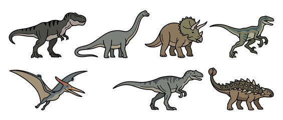 Collection of cartoon dinosaurs and prehistoric creatures isolated © clara