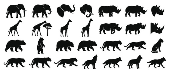 Obraz premium Collection of Diverse Animal Silhouettes on Transparent Background