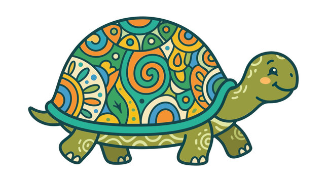 Cute Decorated Turtle Illustration Isolated
