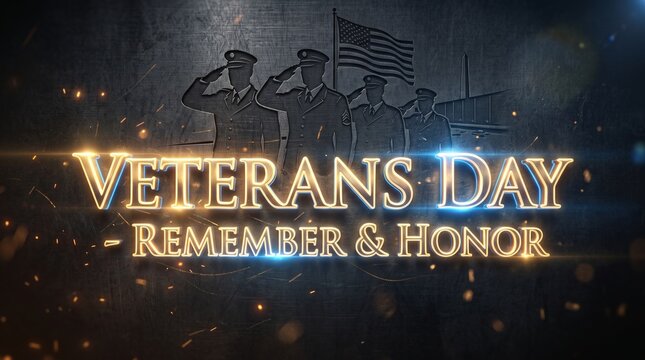 Cinematic Veterans Day Tribute Background with Saluting Soldiers and Golden Remember and Honor Text
