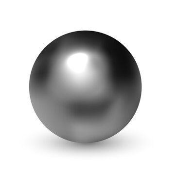 Metal silver gray ball. 3D color metallic sphere with soft reflections, smooth gradient and shadow. Glossy reflective bead. Realistic vector illustration.