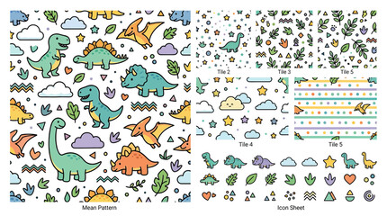Cute Dinosaur Pattern Seamless Background Illustration © satria