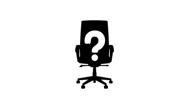 Silhouette of an office chair with a question mark symbolizing a job vacancy, open position, or search for a new executive manager