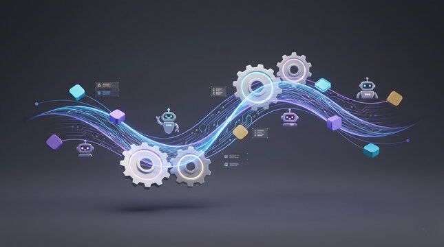 3D Futuristic Server Stack and Autonomous AI Coding Agents Orchestrating Cloud Deployment